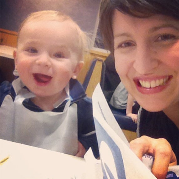 Woman and baby in Culver's